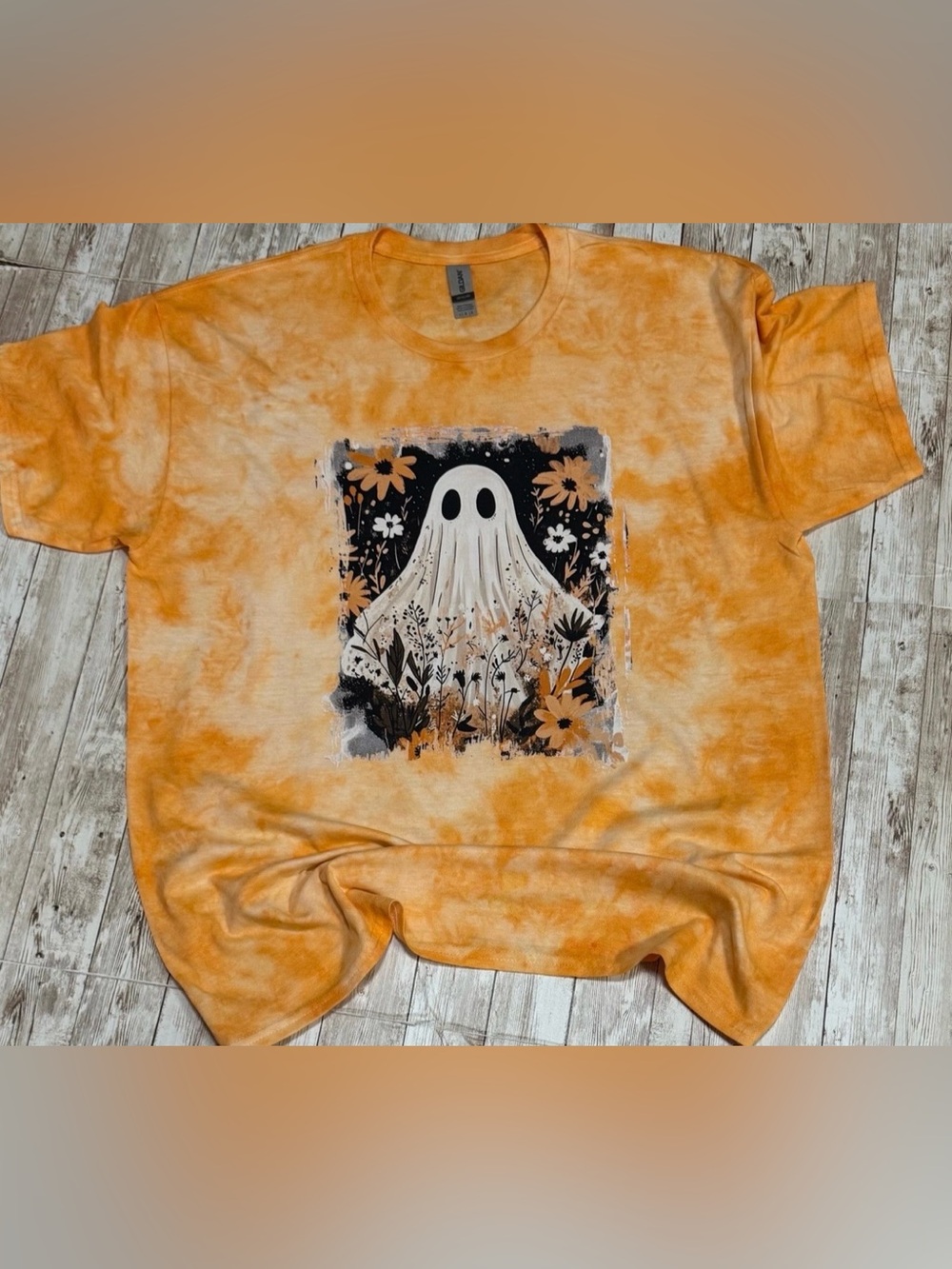 Hand dyed Orange Ghost Floral Shirt Large